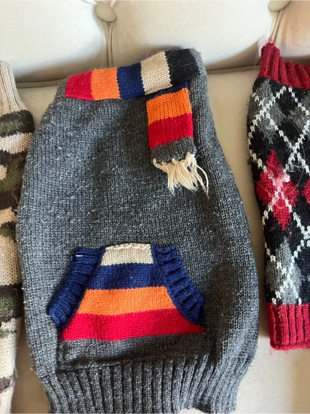 Lot of 7 Toy Dog Sweaters Hoodies Argyle Striped Camo